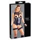 Cottelli Bondage - glanzende open body met handboeien (zwart) - M