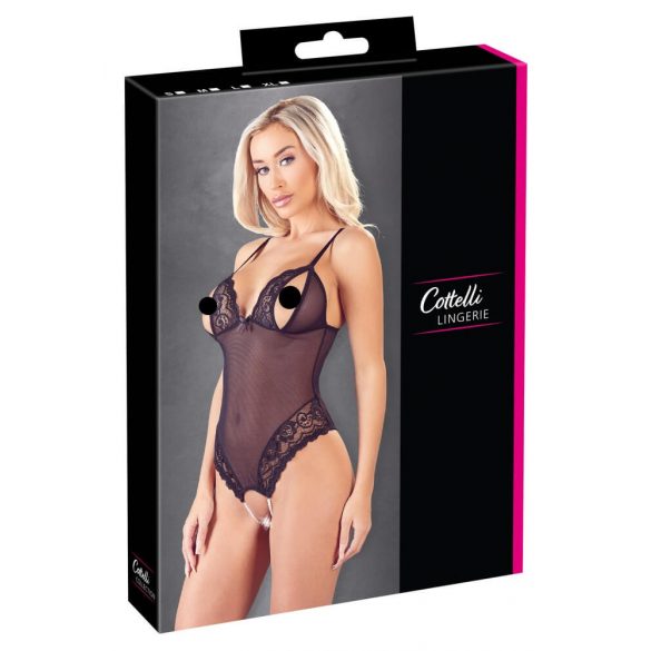 Cottelli - Open body met kant en parels (zwart) - XL