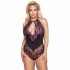 Cottelli Plus Size - bloemenbody (zwart-paars)