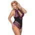 Cottelli Plus Size - bloemenbody (zwart-paars)