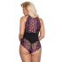 Cottelli Plus Size - bloemenbody (zwart-paars)