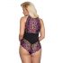 Cottelli Plus Size - bloemen bodysuit (zwart-paars) - 2XL