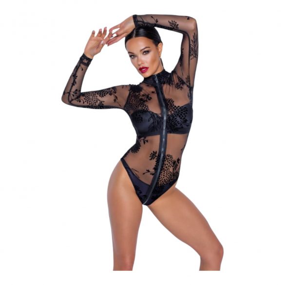 Black Sheer Long-Sleeve Bodysuit 