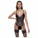 Cottelli - kanten body met jarretels en open design (zwart) - M