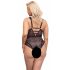 Cottelli Curves Plus Size - doorzichtige patroon bodysuit (zwart)