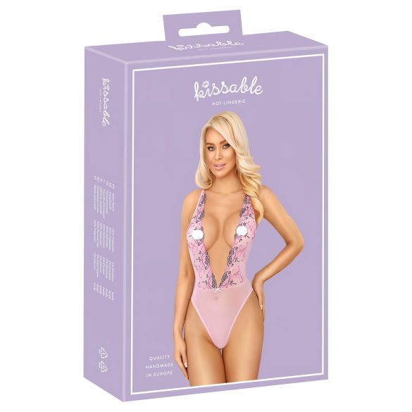 Kusbaar - roze body met rozenborduursel (roze)