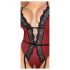 Abierta Fina - open body met jarretels (zwart-rood) - XL