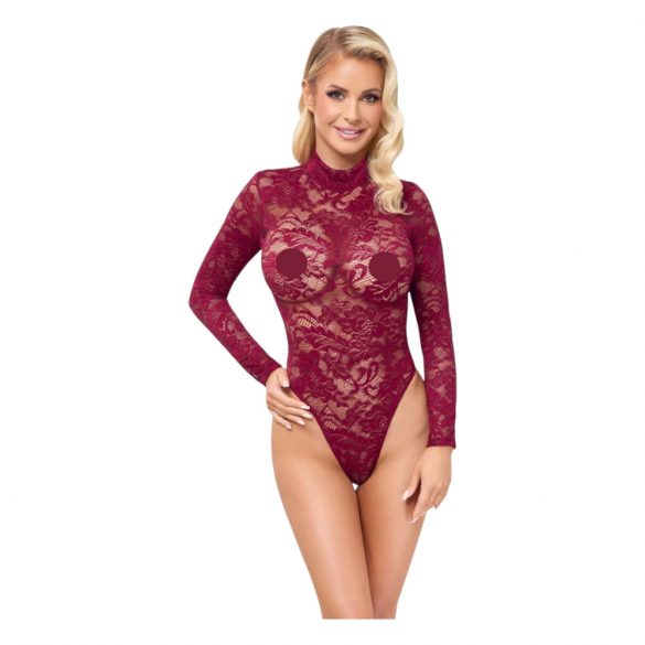 Cottelli - doorschijnend kant bodysuit (bordeaux)