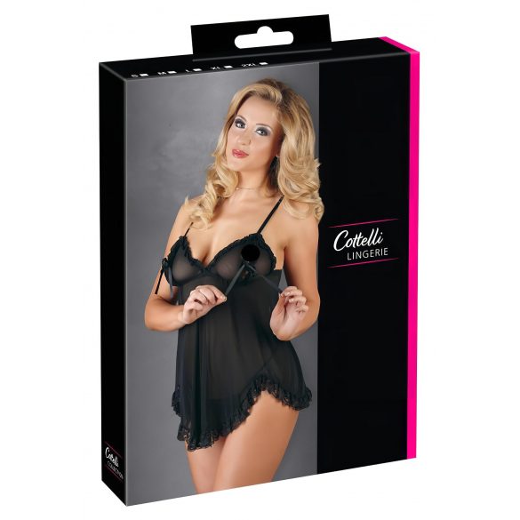 Cottelli - Luchtige, geribde babydoll (zwart)