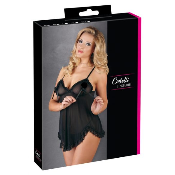 Cottelli - Luchtige, geribde babydoll (zwart) - M