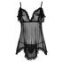 Cottelli - Luchtige, geribde babydoll (zwart) - L