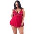 Cottelli Plus Size - kanten, los babydoll (rood)