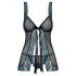 Obsessive Amanta - geborduurde babydoll met string (zwart-turquoise)