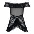 Obsessive Flores - gerimpte bloemen babydoll met string (zwart)