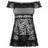 Obsessive Flores - gerimpte bloemen babydoll met string (zwart) - L/XL