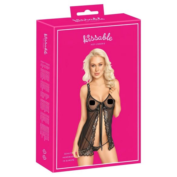 Kissable - open babydoll (zwart)