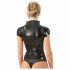 Latex - ritsluiting, korte mouw dames top (zwart)