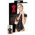 Latex - ritsluiting, korte mouw dames top (zwart) - S