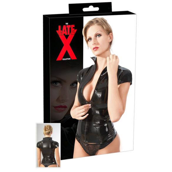 Latex - ritsluiting, korte mouw dames top (zwart) - M