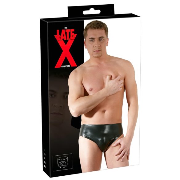 LATEX - mannen slip met ingebouwde anale dildo (zwart) - XL