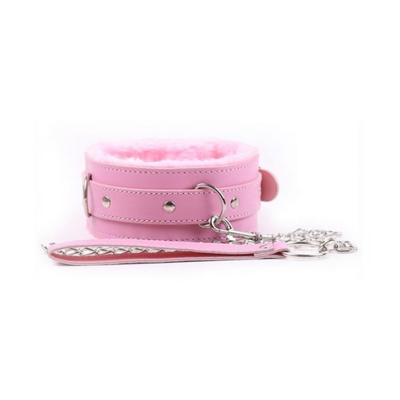 Opgevulde BDSM-halsband met riem (roze)