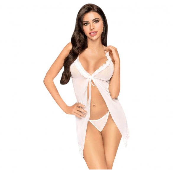 Penthouse Na Zonsondergang - doorschijnende babydoll en string (wit) - M/L