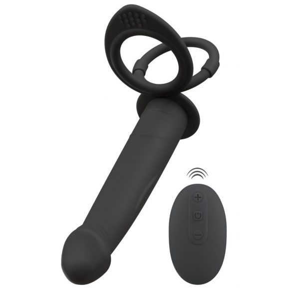 Black Velvets Dubbele F - strap-on anaal vibrator (zwart)