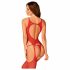 Obsessive - Open Pattern Decorated Fishnet Bodysuit (Red) (S-L) 