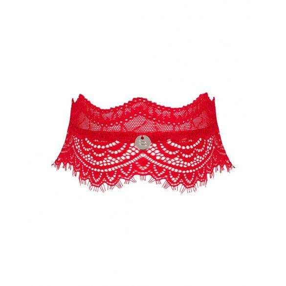 Obsessive Bergamore - kanten halsband met ketting (rood) S-L