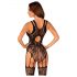 Obsessive - bloemenpatroon open net catsuit (zwart) (S-L)