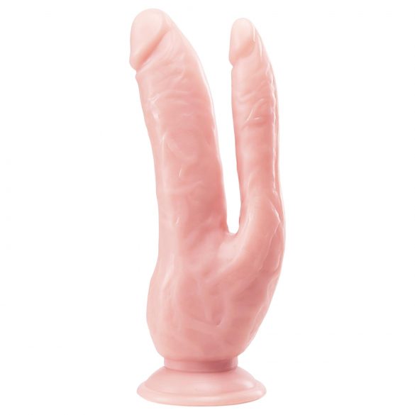 Dr. Skin 8 - zuignap basis dubbele dildo (natuurlijk)