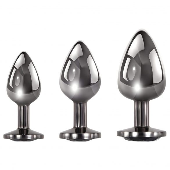 Evolved Zwarte Juweel - metalen anale dildo set (zwart-zilver)