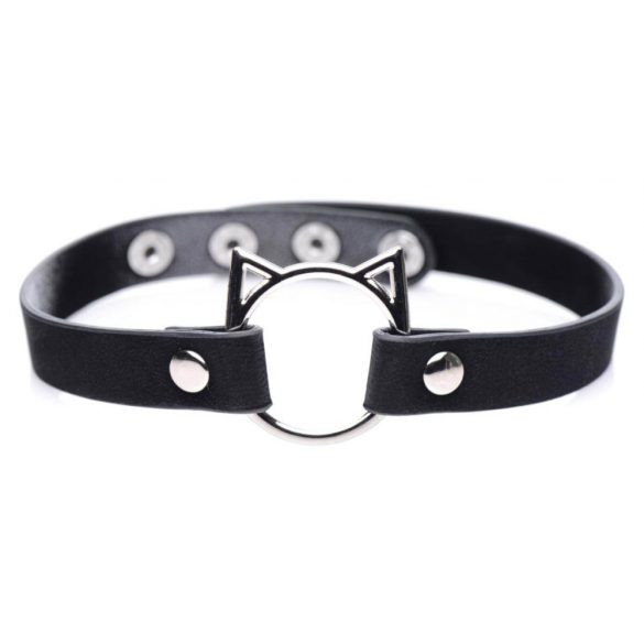 Master Series Stoute Kat - halsband met kattenkop ring (zwart)