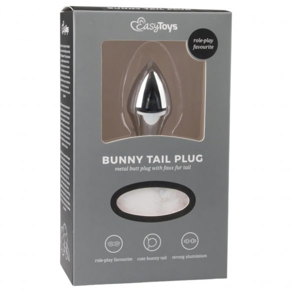 Easytoys Bunny NO1 - metalen anale dildo met konijnenstaart (zilver-wit)