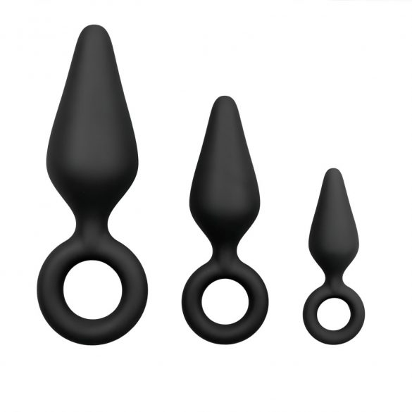 Easytoys - set van 3 anale dildo's met handgreepring (zwart)