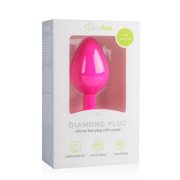 Easytoys Diamond - witte stenen anale plug (medium) - roze