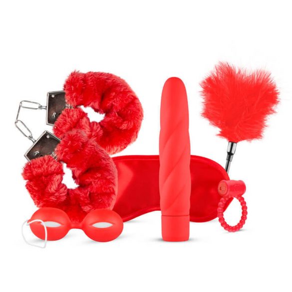 LoveBoxxx Ik hou van Rood - vibrator bondage set (6 delen) - rood