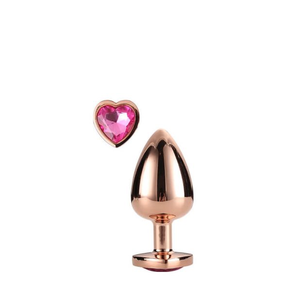 Gleaming Love - aluminium anale dildo met hartvormige steen (roze goud)