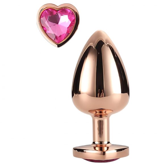 Gleaming Love - aluminium buttplug met hartvormige steen (rosegoud)