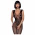 Obsessive N112 - mouwloze net catsuit met engelenvleugels - zwart (S-L)