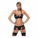 Obsessive Wonderia - geborduurd kanten lingerieset (zwart) - L/XL