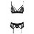 Obsessive Wonderia - geborduurd kanten lingerieset (zwart) - L/XL