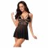 Obsessive 838-BAB-1 – doorzichtige kanten babydoll met string (zwart) - XXL